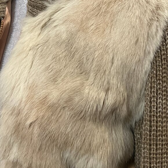 Élan Rabbit Fur Knit Bomber Jacket Sz S Korea 100% French Rabbit Hair Tan Wool - Picture 4 of 12